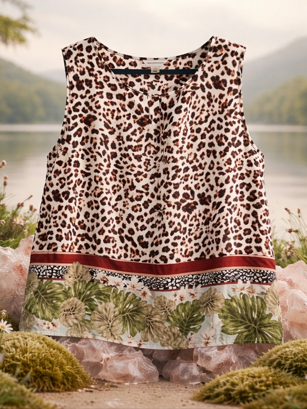 Christopher & Banks Sz. XL Leopard & Tropical Leaf Top, Sleeveless.